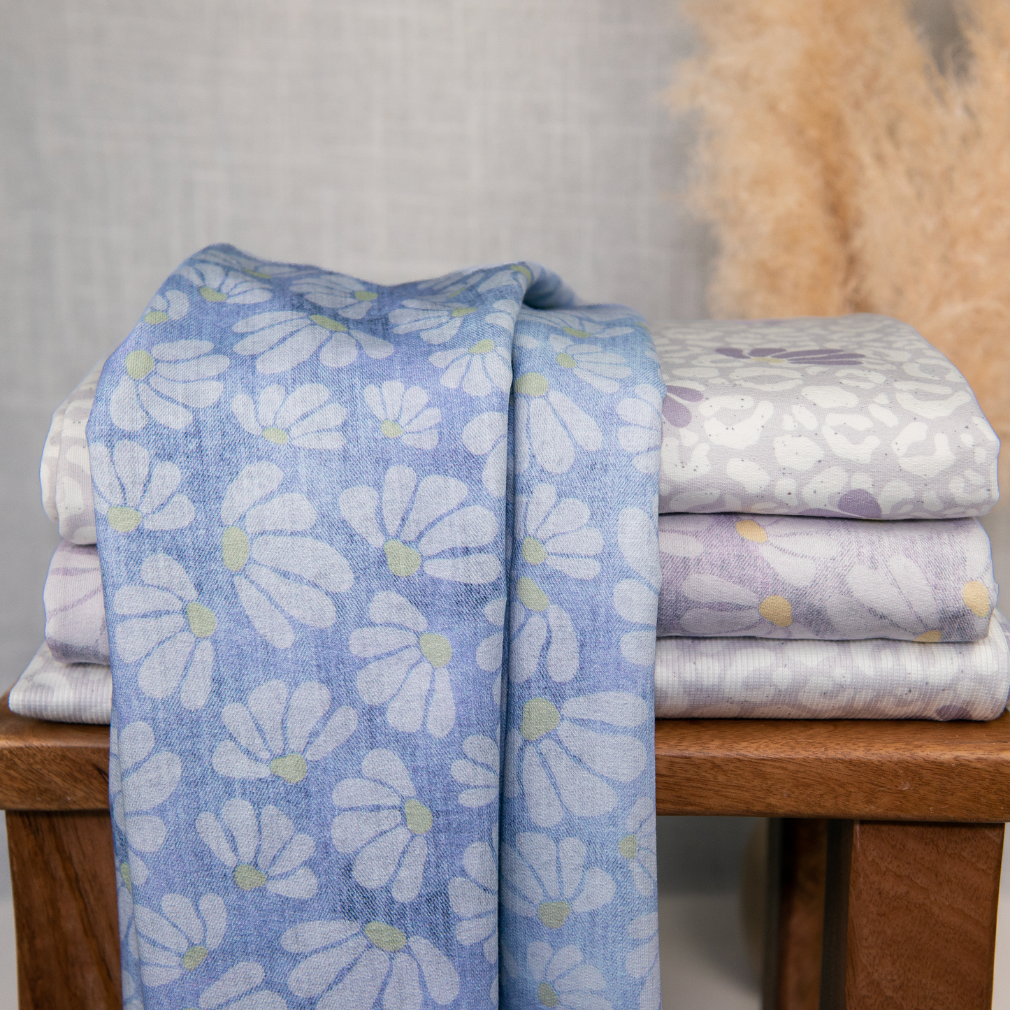Bio French Terry I Blumen Denim blau
