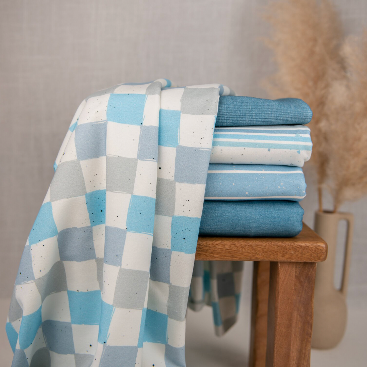 Bio French Terry | Wintertraum Checks blau