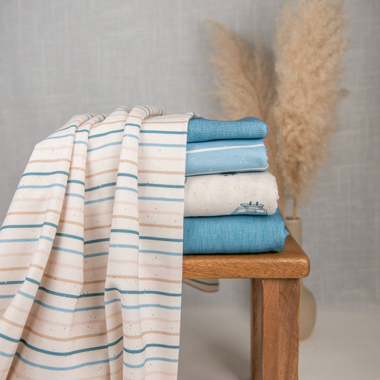 Bio French Terry | Wintertraum Streifen blau Mix