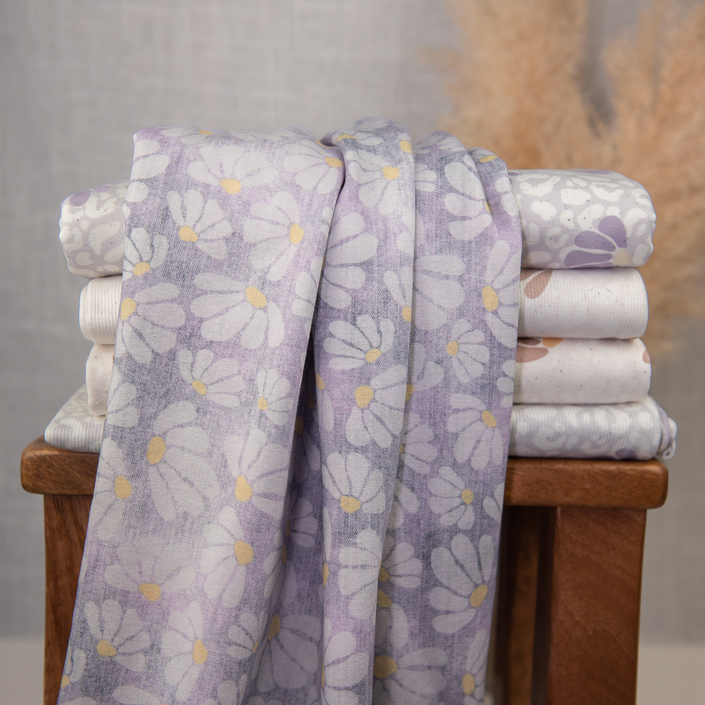 Bio French Terry I Blumen Denim Lila