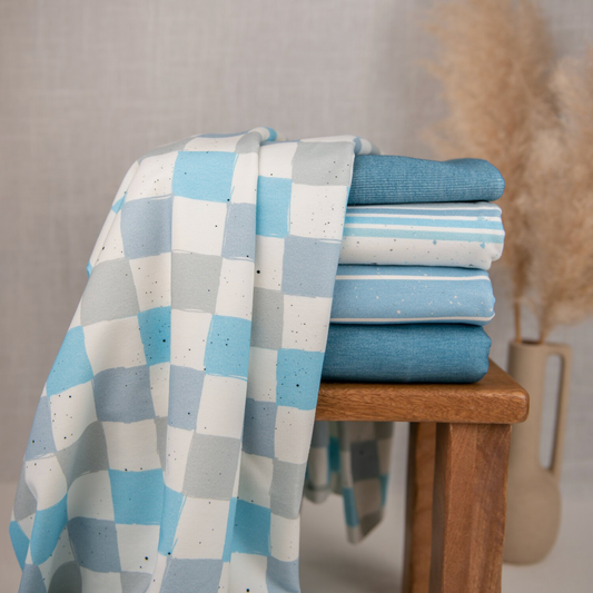 Bio French Terry | Wintertraum Checks blau