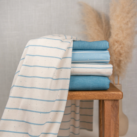 Bio Heavy Ribjersey | Wintertraum blaue Streifen auf beige