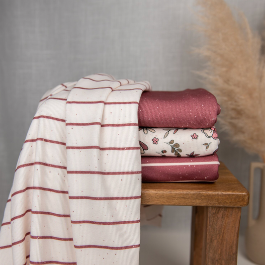 Bio Heavy Ribjersey | Wintertraum rot Streifen auf beige